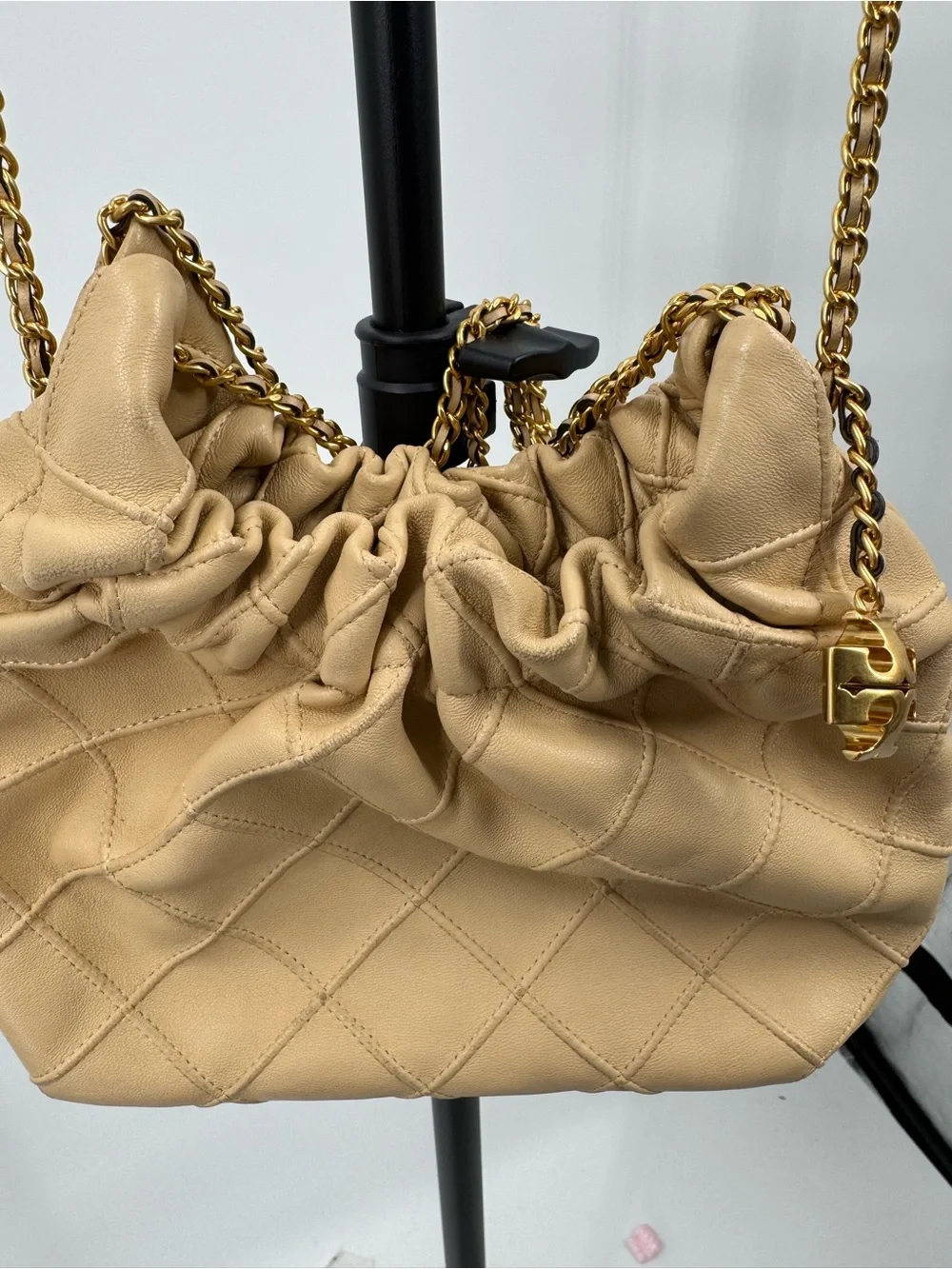 Designer-Inspired Cream Quilted Shoulder Bag with Chain Strap